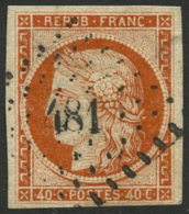 N°5a 40c Orange Vif, Petit Pelurage Au Verso - B - 1849-1850 Cérès