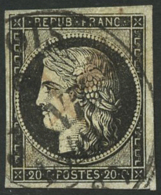 N°3 20c Noir S/jaune, Obl Grand Cachet Type 12 Demi Fleuron 9/149 Blois - TB - 1849-1850 Cérès