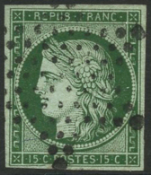 N°2c 15c Vert Très Foncé, Signé Roumet - TB - 1849-1850 Cérès