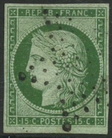 N°2a 15c Vert-clair, Signé Brun Et Roumet - TB - 1849-1850 Cérès