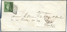 N°2 15c Vert, Obl Grille S/lettre, Petites Marges Signé Calves - B - 1849-1850 Cérès
