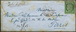 N°2 15c Vert, Obl Grille S/lettre Cachet D'arrivée Au Verso 17/1/51 - TB - 1849-1850 Cérès