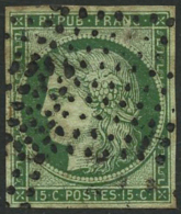 N°2 15c Vert, Pelurage Au Verso - B - 1849-1850 Ceres