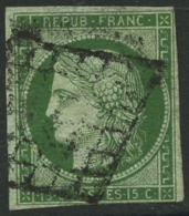 N°2 15c Vert, Court En Bas Signé Calves - TB - 1849-1850 Ceres