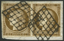 N°1a 10c Bistre-brun, Paire S/fragment Filets Intacts - TB - 1849-1850 Cérès