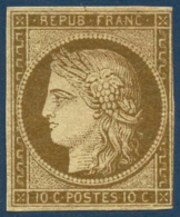N°1a 10c Bistre-brun, Petite Marge à Droite, Signé JF Brun - B - 1849-1850 Cérès