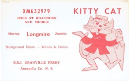 Kitty Cat With Umbrella Chat Avec Parapluie On QSL From XM632979 Murray Longmire, Granville Ferry Annapolis Canada 1968 - CB-Funk