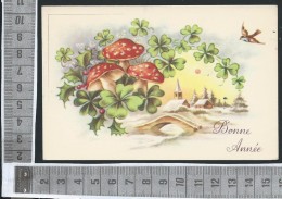 CPA BONNE ANNEE / CHAMPIGNON TREFLE HOUX OISEAU VILLAGE PONT / TIMBRE BELGE SABENA Lignes Aériennes - Champignons