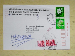 Post Card Sent From Japan To Lithuania 1992 Flowers - Brieven En Documenten