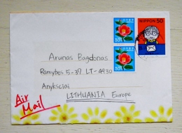 Cover Sent From Japan To Lithuania Flowers - Cartas & Documentos