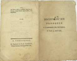 DISCOURS DU ROI Prononce A L'ASSEMBLEE DES NOTABLES 1787 8 Pp. In-8 Versailles - Documents Historiques