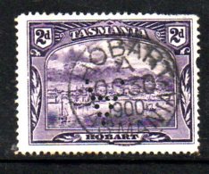 XP82 - TASMANIA , 2d Wmk TAS Perfin  " A " Inverted. TATTERSALL’S A PATTERNS Un Dente Corto - Used Stamps