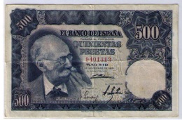 BILLETE DE 500 PESETAS DE 1951 - SIN SERIE -  USADO BONITO - 500 Peseten