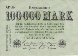 GERMANY 100000 MARK 1923 P-91a XF+ SERIE AD 38, GREEN PAPER [ DER091 ] - 100.000 Mark