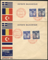 Sc.155/158, 1940 Balkan Pact, Complete Set Of 4 Values On 2 FDCs, Excellent Quality! - Sonstige & Ohne Zuordnung