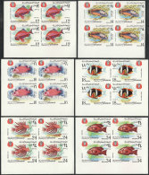 Yvert 64, 1967 Fish, Complete Set Of 6 Values In IMPERFORATE BLOCKS OF 4, Unmounted, Excellent Quality! - Yemen