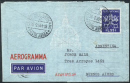55L. Aerogram Sent To Argentina On 26/FE/1951, Excellent Quality! - Lettres & Documents