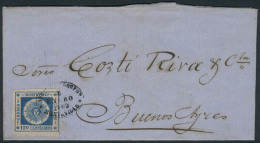 8/JAN/1862 MONTEVIDEO - Buenos Aires: Folded Cover Franked By Sc.16 (120c. Blue Thich Numerals) With Oval Cancel Of... - Uruguay