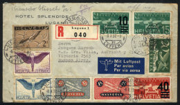 Registered Airmail Cover Sent From Lugano To Buenos Aires On 8/OC/1937 With Handsome Multicolor Postage (9... - Storia Postale