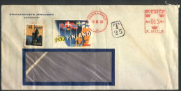Cover With Metered Postage Of 15ö And 2 Nice Cinderellas (topic War, Maps, Flags), Sent From Domnarvet To... - Storia Postale