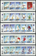 Sc.570/574, 1986 America's Cup, Complete Set Of 10 Sheets Of 5 Stamps Each, Topic Maps, Sailing Yachts And Sport,... - Salomoninseln (Salomonen 1978-...)