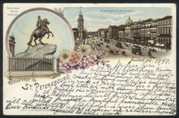 ST.PETERSBOURG: View Of The Nevsky Avenue And Monument, Old Postcard Dated In 1897, Fine Quality! - Rusland