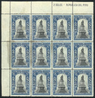 Sc.176, 1907 2P. Monument To Columbus, Corner Block Of 12, Second Largest Known Multiple, Mint Full Original Gum,... - Pérou