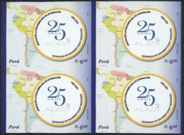 Sc.1513, 2006 ALADI 25th Anniversary (map Of Latin America), IMPERFORATE BLOCK OF 4, Very Fine Quality, Rare! - Perù