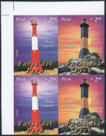 Sc.1411, 2004 Lighthouses, IMPERFORATE BLOCK OF 4 Consisting Of 2 Sets, Excellent Quality, Rare! - Perù