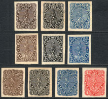 Sc.14/16, 1881 1c. To 4c., 10 Imperforate TRIAL COLOR PROOFS, VF Quality, Rare! - Paraguay