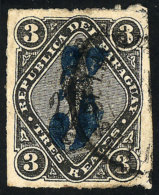 Sc.6, 1878 5c. On 3R. Black, Blue Overprint, Cancel Of Asunción, VF Quality, Rare, Catalog Value US$425. - Paraguay