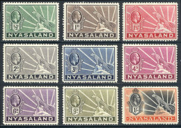 Sc.38/47, 1934/5 George V And Leopard, Compl. Set Of 9 Values, Mint Very Lightly Hinged (barely Visible Marks),... - Nyasaland (1907-1953)