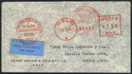 Airmail Cover Sent From Oslo To Argentina On 18/FE/1936, Meter Postage With Advertising Slogan Cancel Of Meyer Oil,... - Autres & Non Classés