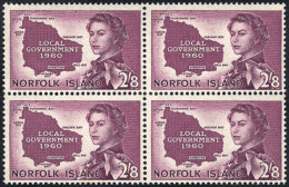 Sc.42, 1960 Map Of The Island, Unmounted Block Of 4, Excellent Quality, Catalog Value US$64. - Isola Norfolk