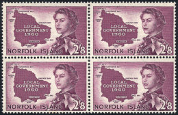 Sc.42, 1960 Map Of The Island, Unmounted Block Of 4, Excellent Quality, Catalog Value US$64. - Isla Norfolk