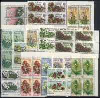 Sc.166/179, 1968 Flowers, Complete Set Of 14 Unmounted Values In Corner Blocks Of 4, Excellent Quality, Catalog... - Islas Malvinas