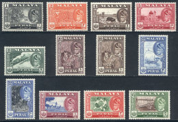 Sc.127/137 + Color Variety Of 10c., 1957/61 Animals, Ships, Trains, Sports And Other Topics, Complete Set Of 11... - Perak