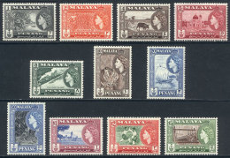 Sc.45/55, 1957 Animals, Ships, Trains, Sports And Other Topics, Complete Set Of 11 Values, Mint With Tiny And... - Penang