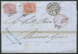 25/FEB/1870 MILANO - ARGENTINA: Folded Cover Franked By Sc.31+32 (Sa.20+21), Sent To Buenos Aires Via England, VF... - Other & Unclassified