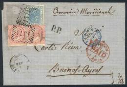 1/APR/1869 MENAGGIO - ARGENTINA: Folded Cover Franked By Sc.31a X2 + 35 (Sa.20+26), Numeral Cancel "1374", Sent To... - Sonstige & Ohne Zuordnung