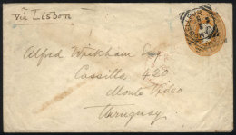 RARE DESTINATION: Stationery Envelope Sent From Campbellpur To URUGUAY On 25/SE/1893, On Back Transit Marks Of... - Altri & Non Classificati