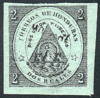 Sc.13, 1877 'un Real' On 2R., DIAGONAL Overprint Of Tegucigalpa, Mint Full Original Gum, Excellent Quality! - Honduras