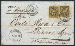 18/JUL/1878 PARIS - ARGENTINA: Folded Cover Franked By Yv.93 X2, With Arrival Backstamp Of Buenos Aires, VF... - Altri & Non Classificati