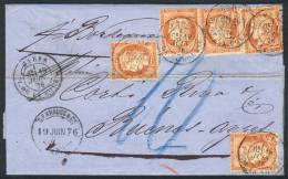 19/JUN/1876 PARIS - ARGENTINA: Complete Folded Letter Franked By Yv.38 X5 (total 2Fr.), With Datestamp, And Buenos... - Other & Unclassified