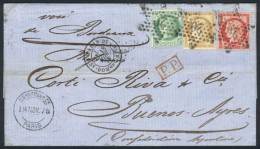 18/NOV/1875 PARIS - ARGENTINA: Folded Cover Franked By Yv.53 + 55 + 57, Cancelled By Dotted Star With Numeral 20,... - Other & Unclassified