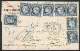 29/SEP/1875 PONT DE BRIQUES - ARGENTINA: Complete Folded Letter Franked By Yv.60C X8 (total 2Fr.), Cancelled By AMP... - Other & Unclassified