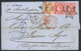 7/MAY/1874 PARIS - ARGENTINA: Complete Folded Letter Franked By Yv.38 + 57 X2 (total 2Fr.), Tied By Dotted Star... - Altri & Non Classificati