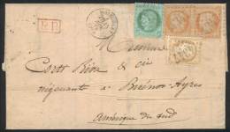 30/OCT/1872 DARGNIES - ARGENTINA: Complete Folded Letter Franked By Yv.38 Pair + 53 + 59, Numeral Cancel "4347",... - Other & Unclassified