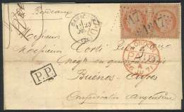 22/JUN/1871 DARGNIES - ARGENTINA: Letter Franked By Yv.23 X2, Numeral "1617" Cancel, Sent To Buenos Aires Via... - Altri & Non Classificati