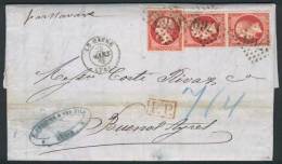 21/MAR/1868 LE HAVRE - ARGENTINA: Complete Folded Letter Franked By Yv.24 X3 (total 2.40Fr.!), Numeral Cancel... - Other & Unclassified